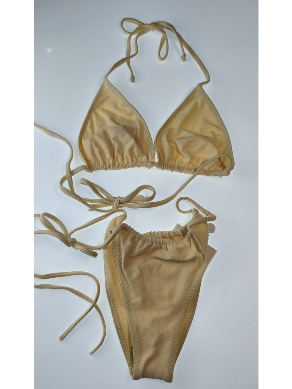 SAME Los Angeles Women Cream Beige Faux Suede Triangle Halter Bikini Set NWT M